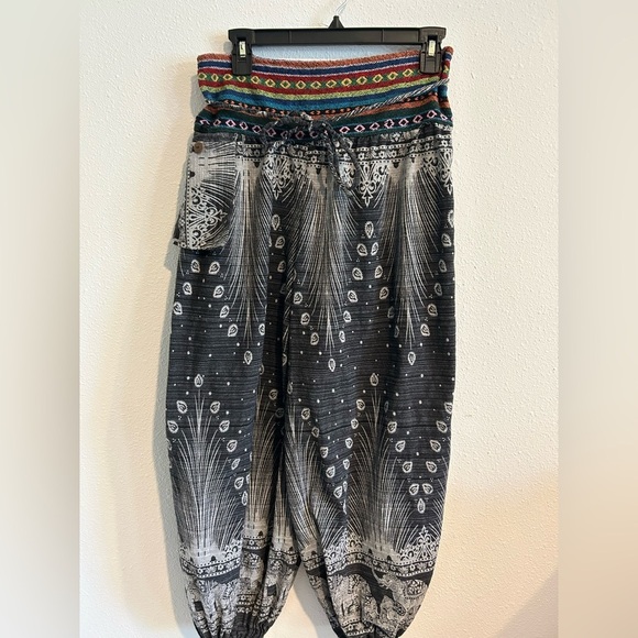 Bohemian Wide Leg Pants - Black and Tan - Picture 2 of 6